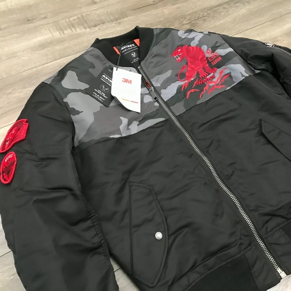 Avirex MA-1 3M Water Resistant 63rd SQRDRN Bomber Jacket Tiger Red Black - Picture 3 of 10